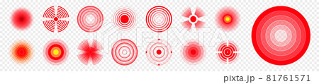 Pain localization marks. Painful area, aching spot. Red circles, targets. Headache, bruised body Pain localization marks. Painful area, aching spot. Red circles, targets. Headache, bruised body 81761571