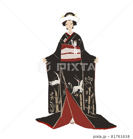 花嫁衣装を着た女性 花嫁 日本髪 着物 和装 結婚 ウエディング 背景白のイラスト素材