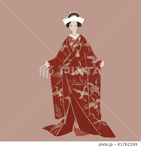 色打掛、打ち掛け姿の女性（花嫁）、日本髪、着物、和装、結婚 ...
