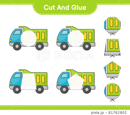 Cut and glue, cut parts of Lorry and glue them. Educational children game, printable worksheet, vector illustration 81762802