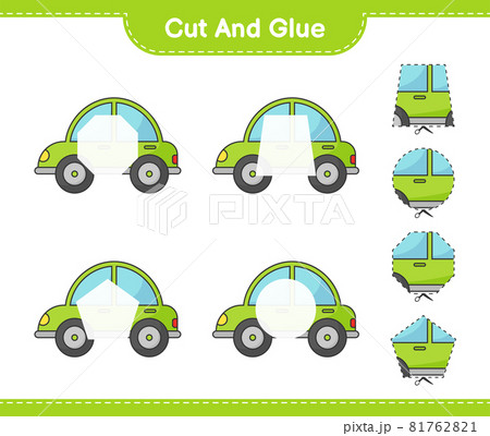 Cut and glue, cut parts of Car and glue them. Educational children game, printable worksheet, vector illustration Cut and glue, cut parts of Car and glue them. Educational children game, printable worksheet, vector illustration 81762821