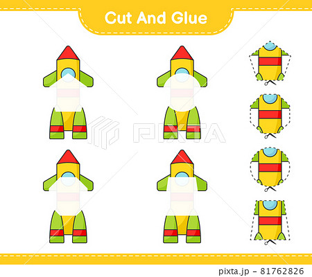 Cut and glue, cut parts of Rocket and glue them. Educational children game, printable worksheet, vector illustration Cut and glue, cut parts of Rocket and glue them. Educational children game, printable worksheet, vector illustration 81762826