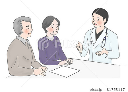 医師の患者さんと家族へのムンテラ 説明のイラスト素材