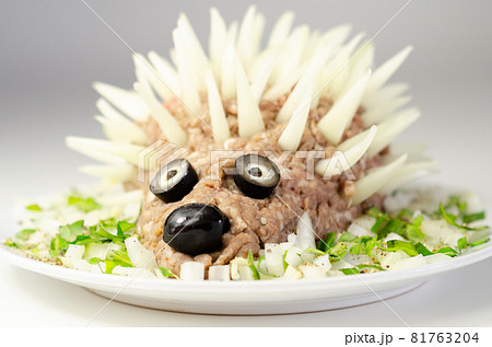 Traditional German dish called Mettigel,.Mett served as a Mett hedgehog Traditional German dish called Mettigel,.Mett served as a Mett hedgehog 81763204