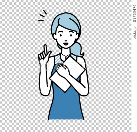 立って書類を手に持って何かひらめいたドレスの女性 81763476