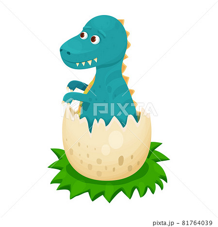 Cute Dinosaur Baby In Egg Hatching In Cartoon のイラスト素材