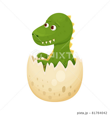 Cute Dinosaur Baby In Egg Hatching In Cartoon のイラスト素材