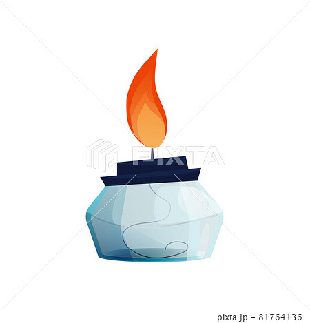 Alcohol spirit burner in cartoon style isolated on white background. Science, education, chemistry equipment. Alcohol spirit burner in cartoon style isolated on white background. Science, education, chemistry equipment. 81764136