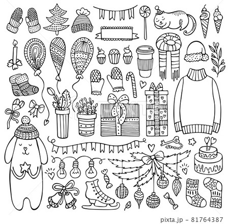 Set of doodle Christmas and winter elements 81764387