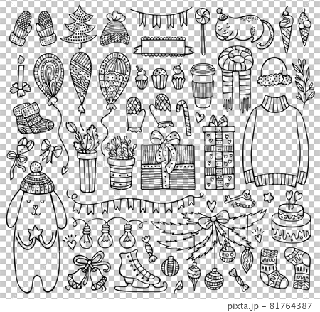 Set of doodle Christmas and winter elements 81764387