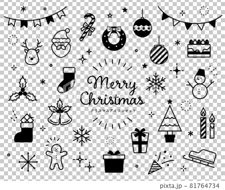 クリスマスのアイコンのセット　かわいい　サンタクロース　トナカイ　クリスマスツリー　プレゼント 81764734