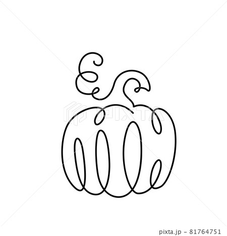 Pumpkin drawing continuous line vector illustration. Black one thin contour in vegetable form. Concept for thanksgiving, halloween minimal design isolated on white background Pumpkin drawing continuous line vector illustration. Black one thin contour in vegetable form. Concept for thanksgiving, halloween minimal design isolated on white background 81764751