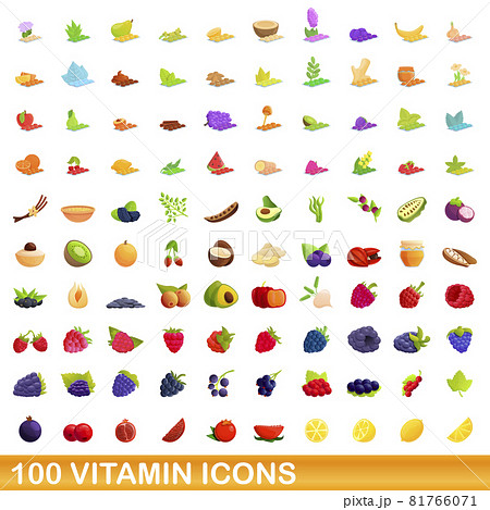 100 vitamin icons set, cartoon style 81766071