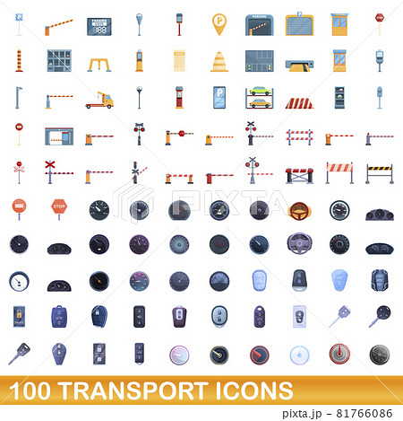 100 transport icons set, cartoon style 81766086