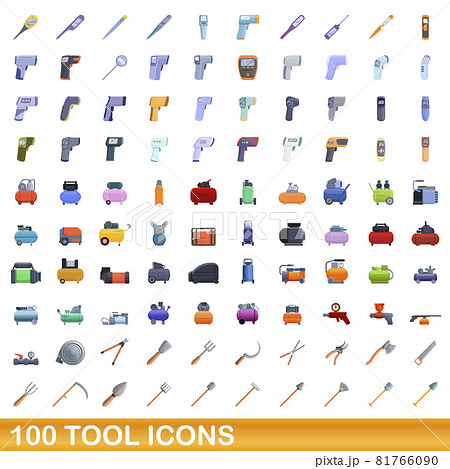 100 tool icons set, cartoon style 81766090