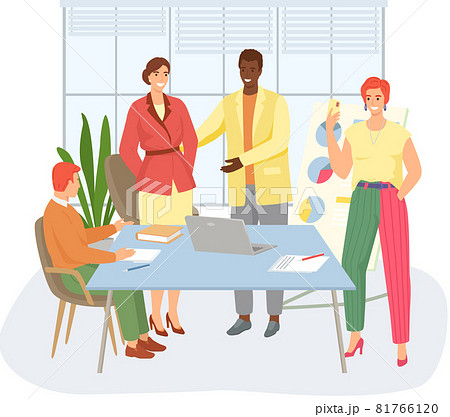 Happy woman or girl businesswoman receives congratulations from their colleagues in office 81766120
