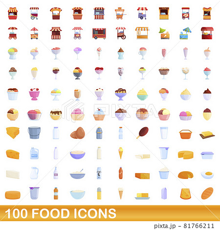 100 food icons set, cartoon style 100 food icons set, cartoon style 81766211