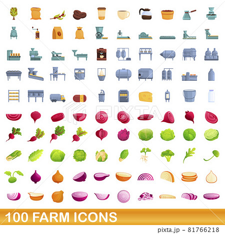 100 farm icons set, cartoon style 100 farm icons set, cartoon style 81766218