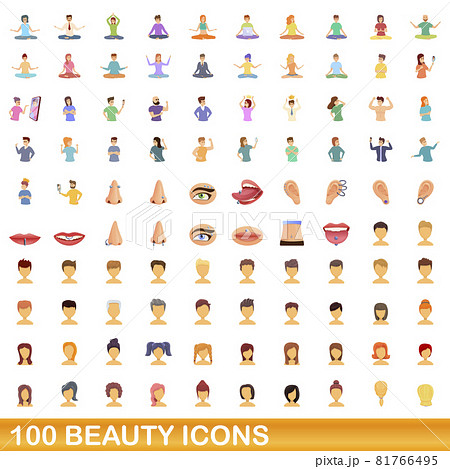 100 Beauty Icons Set Cartoon Styleのイラスト素材
