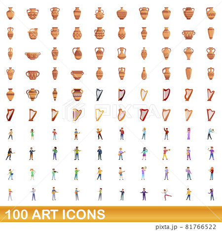 100 art icons set, cartoon style 81766522