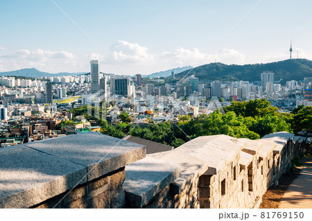 Naksan park fortress and Seoul city view in Korea Naksan park fortress and Seoul city view in Korea 81769150