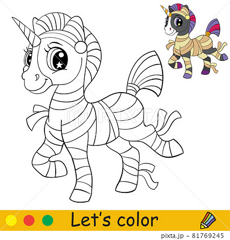 Cute unicorn in mummy suit coloring book Halloween Cute unicorn in mummy suit coloring book Halloween 81769245