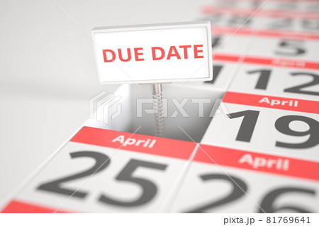 DUE DATE sign on April 18 in a calendar, 3d rendering 81769641