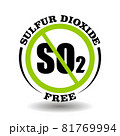 Vector stamp Sulfur Dioxide free, non SO2, no sulphur dioxide additive in cosmetic, food, medical product. Round prohibited icon for packaging symbol 81769994