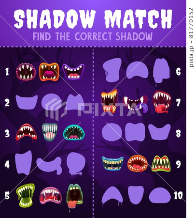 Kids game shadow match with monster mouths, riddle 81770152