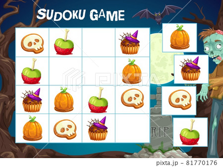 Child sudoku puzzle game with halloween treats Child sudoku puzzle game with halloween treats 81770176