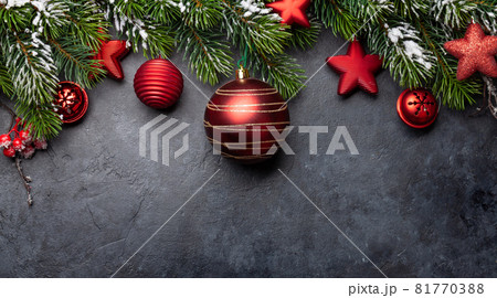 Christmas greeting card with fir tree and decor Christmas greeting card with fir tree and decor 81770388