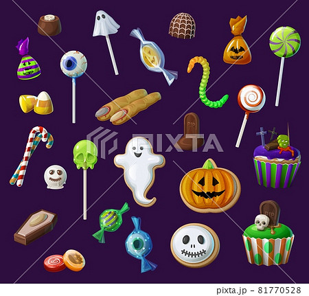 Halloween sweet lollypops, candies and cupcakes 81770528