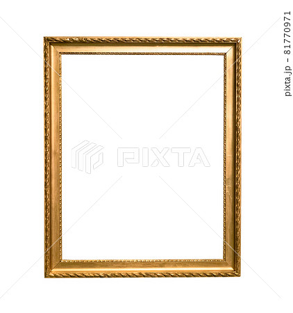 vertical gold wooden picture frame with blank canvas cutout on white background vertical gold wooden picture frame with blank canvas cutout on white background 81770971