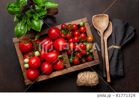 Fresh tomatoes and garden basil 81771326