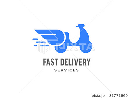 Blue delivery logo. Scooter, bike with wings, emblem and icon concept design Blue delivery logo. Scooter, bike with wings, emblem and icon concept design 81771669