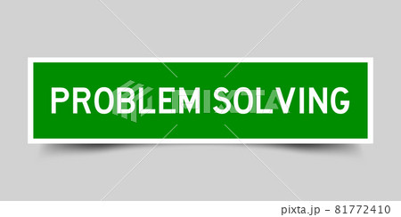 Square label banner with word problem solving in green color on gray background Square label banner with word problem solving in green color on gray background 81772410