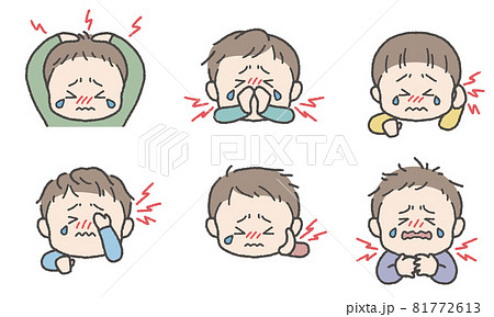 痛がる男の子のイラストセット 頭 鼻 耳 目 頬 歯 首 喉 のイラスト素材 痛がる男の子のイラストセット 頭 鼻 耳 目 頬 歯 首 喉 のイラスト素材