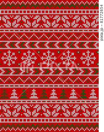 Ugly sweater Christmas party pattern. Knitted background seamless scandinavian knitting ornaments. 81772654