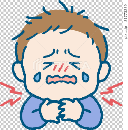 Illustration of a boy with a sore neck/throat 81773289