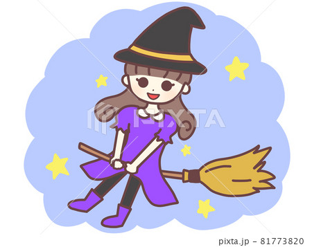 ほうきに乗る魔女 夜のイラスト素材 [81773820] - PIXTA