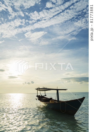 traditional wood ferry sea taxi boats in koh rong island cambodia 81773881