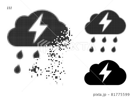 Disappearing and Halftone Dotted Thunderstorm Icon Disappearing and Halftone Dotted Thunderstorm Icon 81775599