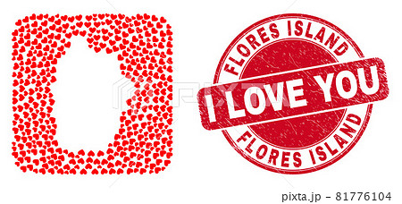 Love Rubber Seal and Flores Island of Azores Map Valentine Heart Stencil Mosaic 81776104