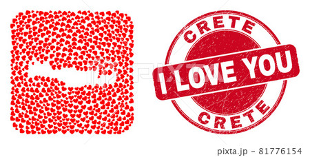 Love Watermark Stamp Seal and Crete Map Valentine Heart Inverted Mosaic 81776154
