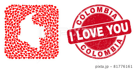 Love Rubber Stamp Seal and Colombia Map Heart Inverted Mosaic 81776161