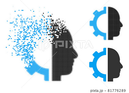 Disappearing and Halftone Pixel Cyborg Gear Icon 81776289