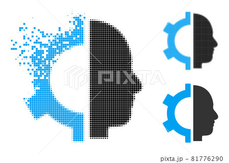 Dissipated and Halftone Dotted Cyborg Gear Icon Dissipated and Halftone Dotted Cyborg Gear Icon 81776290