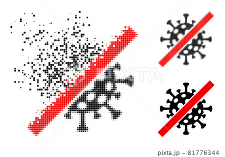 Fractured and Halftone Dotted Cancel Coronavirus Glyph Fractured and Halftone Dotted Cancel Coronavirus Glyph 81776344