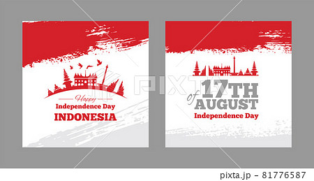 Happy Indonesia Independence Day Banner in Grunge Style. Vector Happy Indonesia Independence Day Banner in Grunge Style. Vector 81776587