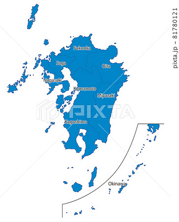日本地方区分 九州沖縄 英字県名入り Buのイラスト素材